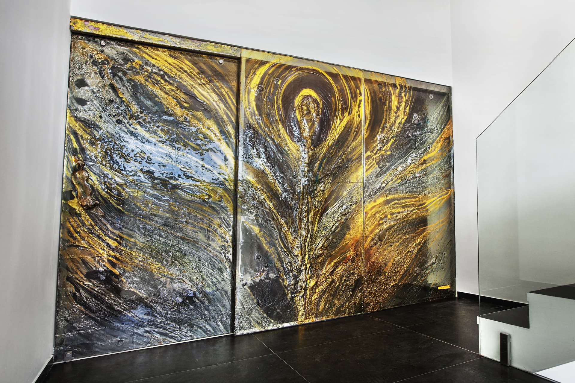 Glass wall with sliding doors
